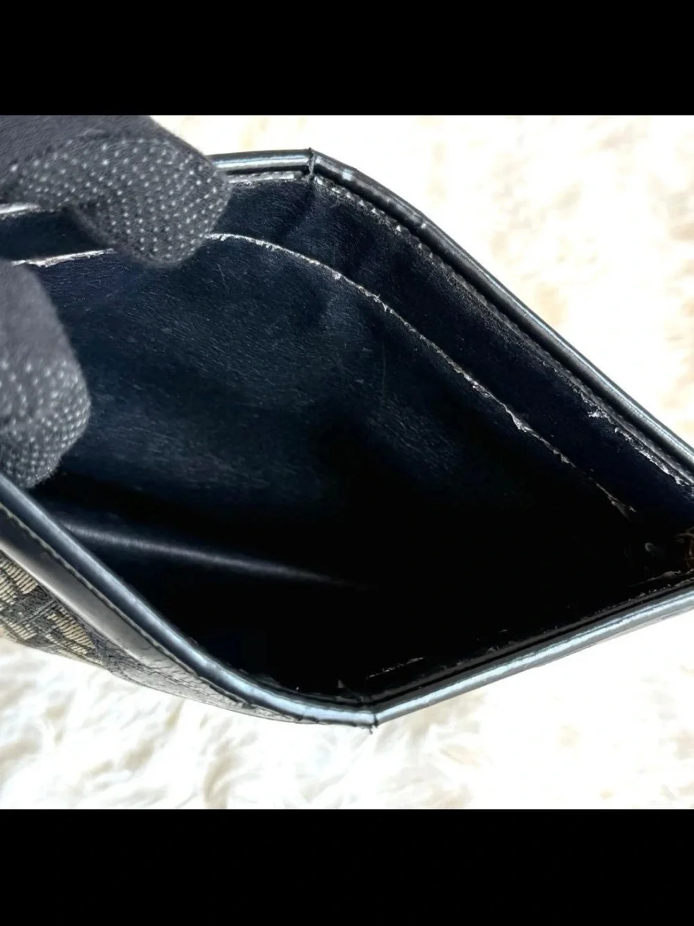 Dior Navy Canvas and Black Leather Clutch